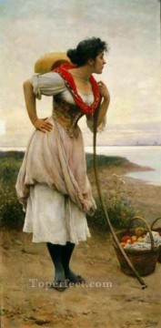  lady Oil Painting - Fruit Vendor lady Eugene de Blaas